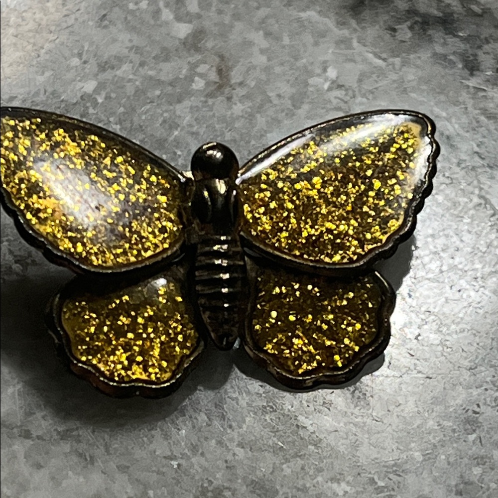 Vintage Gold Glitter Butterfly Pin Brooch - Picture 5 of 5